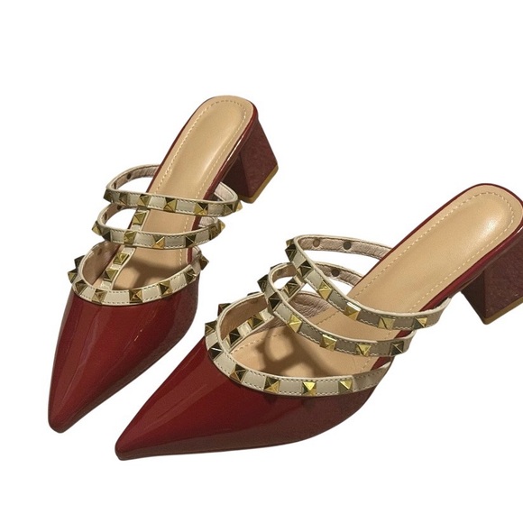 Red Studded Women's Shoes New  Valentino Style - Picture 2 of 4